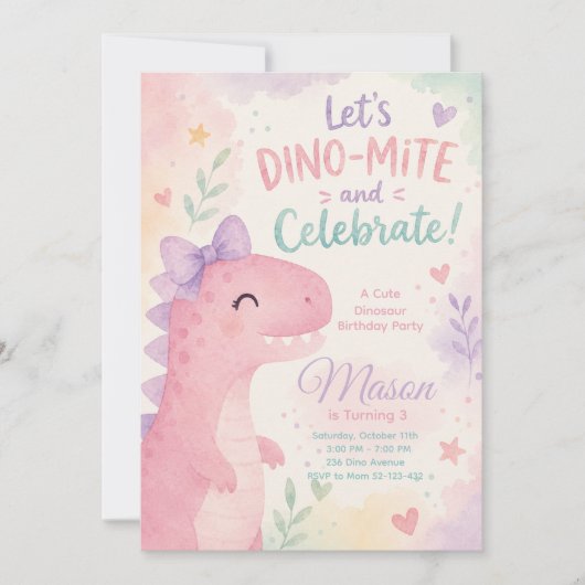 Dino-Mite Celebrate Dinosaur Invitation Editable (Devant)
