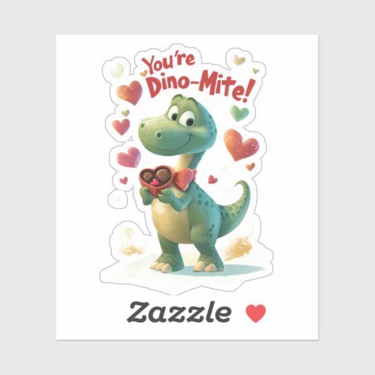 Dino-mite Child's Valentijnsdag Kaart Sticker (Vel)