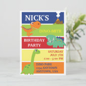 DINO-MITE DINOSAUR BIRTHDAY ARTIJ INVITATIE KAART (Staand voorkant)