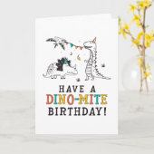 Dino-mite Dinosaur Birthday Kaart (Gele Bloem)