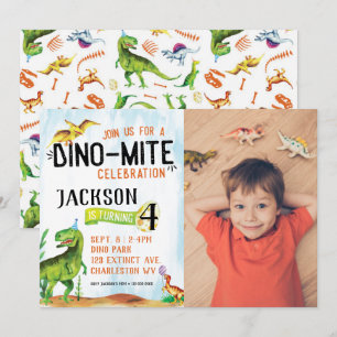 Dino-Mite foto Dinosaurus Verjaardag uitnodiging