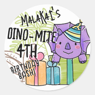 Dino-Mite Kind verjaardagsfeest dinosaurus Ronde Sticker