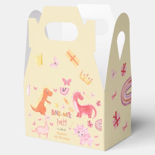 Dino-mite roze dino verjaardag partij bedankdoosjes (Geopend)