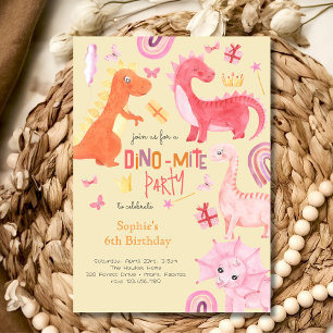 Dino-mite roze dino verjaardagsfeest uitnodiging
