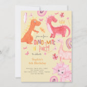 Dino-mite roze dino verjaardagsfeestuitnodiging kaart (Voorkant)