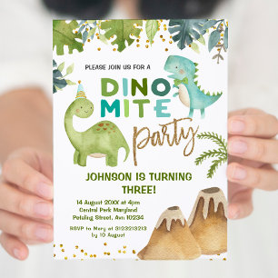 Dino-mite t-rex invitation de fête d'anniversaire
