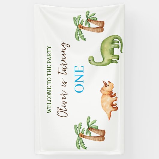 Dino-mite t-rex verjaardagsfeest spandoek (Verticaal)