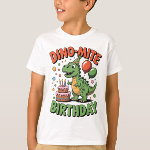 Dino-Mite Verjaardag Nostalgische Cartoon Stijl T- T-shirt