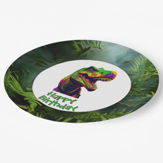 Dino-Mite verjaardagsfeestje Papieren Bordje (Gekanteld)