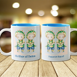 Dino Moeder van Boy Twins Persoonlijk Blauw Tweekleurige Koffiemok
