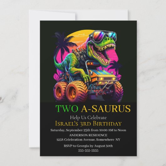 Dino Monster Truck Party uitnodiging (Voorkant)