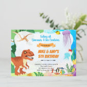 Dino onder de zee gezamenlijk feest kaart (Staand voorkant)
