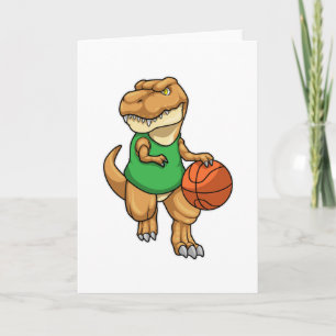 Dino op sport met basketbal kaart