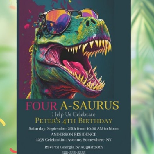 Dino Party 4e Dinosaur Invitation anniversaire