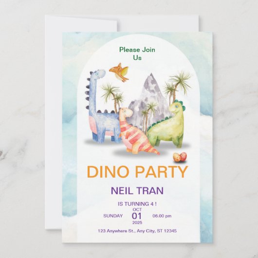 Dino Party Anniversaire Invitation - Enfants perso (Devant)
