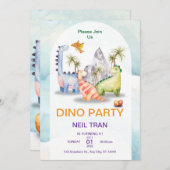 Dino Party Anniversaire Invitation - Enfants perso (Devant / Derrière)
