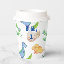 Dino Party Cute Dinosaur Birthday Boy Name Age Sip Papieren Bekers