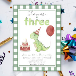 Dino Party | Cute Dinosaur Three-Rex Birthday Kaart