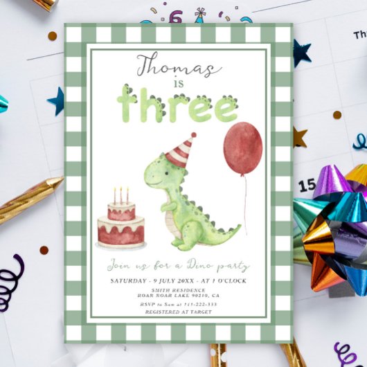 Dino Party | Cute Dinosaur Three-Rex Birthday Kaart