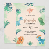 Dino Party | Cute Dinosaures Invitation Anniversai (Devant / Derrière)