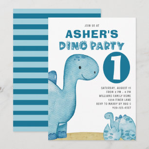 Dino Party Cute Dinosaurs First Birthday Kaart