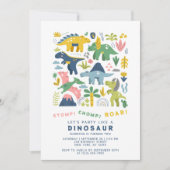Dino Party Cute Modern Dinosaurs Tweede verjaardag Kaart (Voorkant)