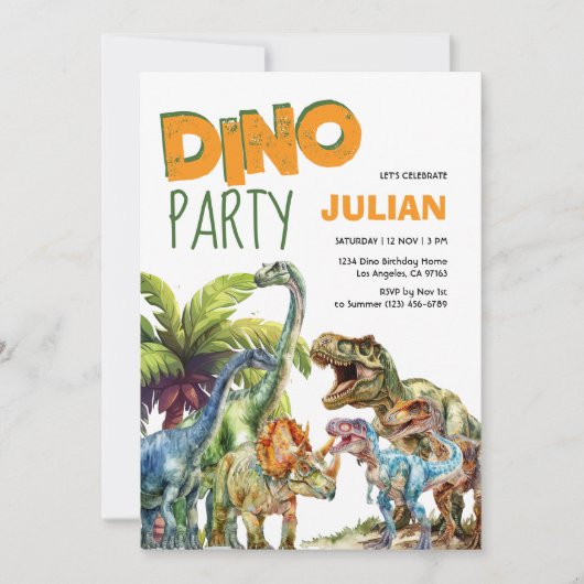 Dino Party Dinosaurus Verjaardag Kaart (Voorkant)