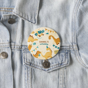 Dino Party. Leuke Dinosaurussen 3e Verjaardagsfees Ronde Button 7,6 Cm