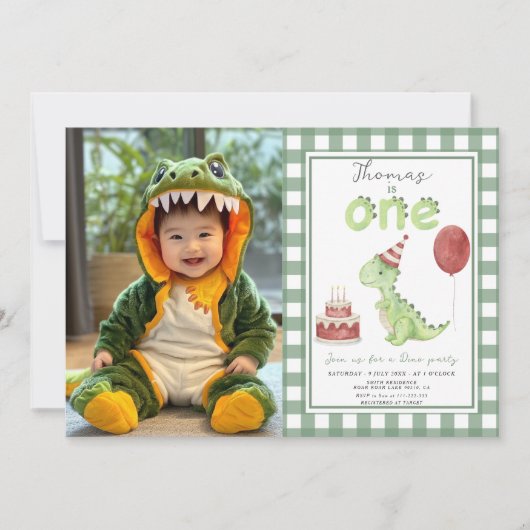 Dino Party | Schattigee dinosaurus eerste verjaard Kaart (Voorkant)