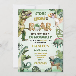 Dino Party   Schattigee Dinosaurussen Thema Verjaa Kaart