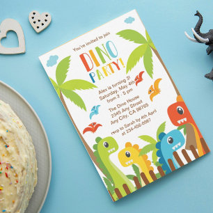 Dino Party Third Birthday Invitation Kaart