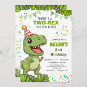 Dino Party Uitnodiging Tweede Verjaardag (Voorkant / Achterkant)