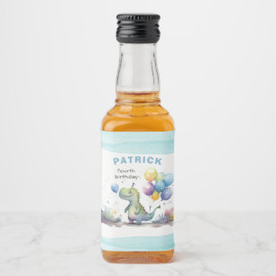 Dino Party Waterverf Boy Blue Verjaardag Likeurfles Etiket