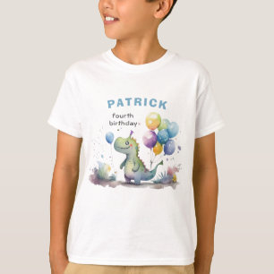 Dino Party Waterverf Boy Blue Verjaardag T-shirt