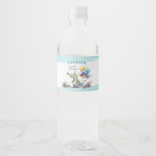 Dino Party Waterverf Boy Blue Verjaardag Waterfles Etiket