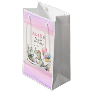 Dino Party Waterverf Meisje Roze Verjaardag Klein Cadeauzakje