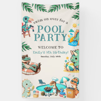 Dino Pool Party Uitnodiging voor verjaardag Spandoek