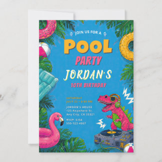 Dino Pool Party Verjaardagsuitnodiging Kaart