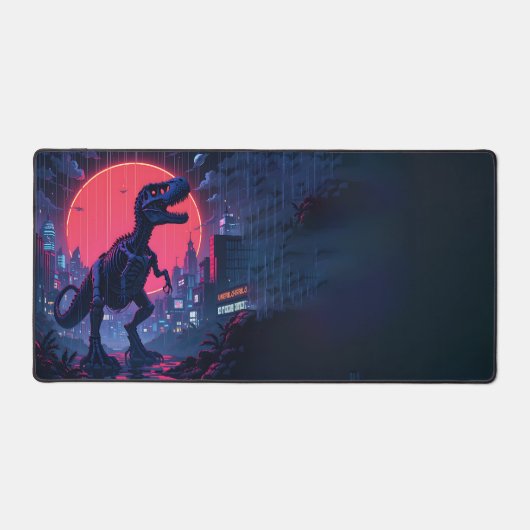 Dino Punk Desk Mat - Retro Pixel Art Fusion (Voorkant)