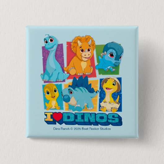 Dino Ranch | Leuke en kleurrijke dinosaurus Vierkante Button 5,1 Cm (Voorkant)