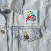 Dino Ranch Yee Haw! Vierkante Button 5,1 Cm (In situ)