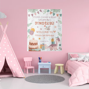 Dino Roar Pastel Verjaardag Welkom Wandkleed