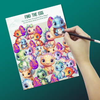 Dino Roar Vind de eieren Party Game Sheet