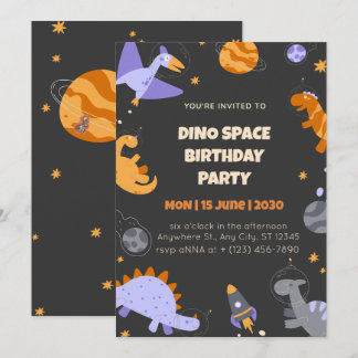 Dino-ruimte verjaardagsuitnodiging voor jongens Be Kaart