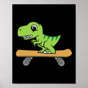 Dino Skateboarden Cute Skateboard Dinosaurus Poster