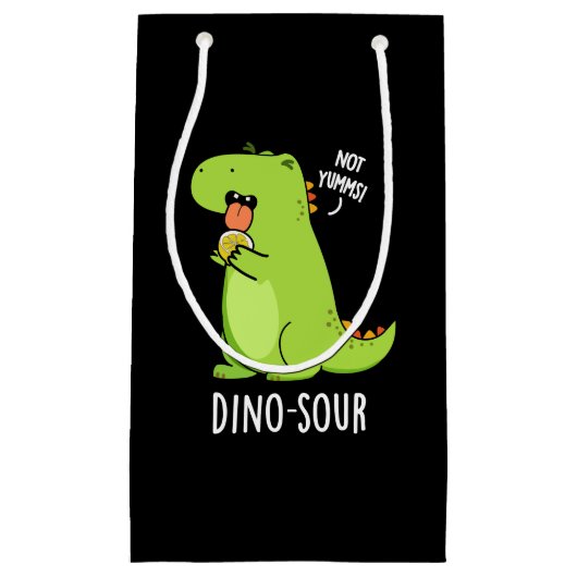 Dino-sour Grappige Dinosaurus Pun Donker BG Klein Cadeauzakje (Voorkant)