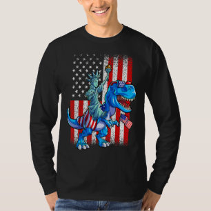 Dino standbeeld van vrijheid 4 juli jongens Amerik T-shirt