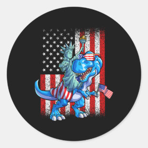 Dino Statue Of Liberty 4 juli T-shirt Jongens Amer Ronde Sticker