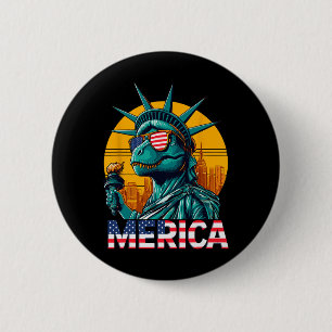 Dino Statue Of Liberty 4 juli Trex Jongens Ameri Ronde Button 5,7 Cm