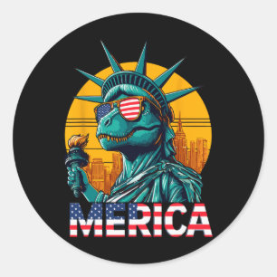 Dino Statue Of Liberty 4 juli Trex Jongens Ameri Ronde Sticker